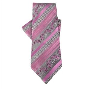 Vittorio Vico Men's Tie & Hanky Set Pink, Charcoal Gray Silver Polyester 4" Wide